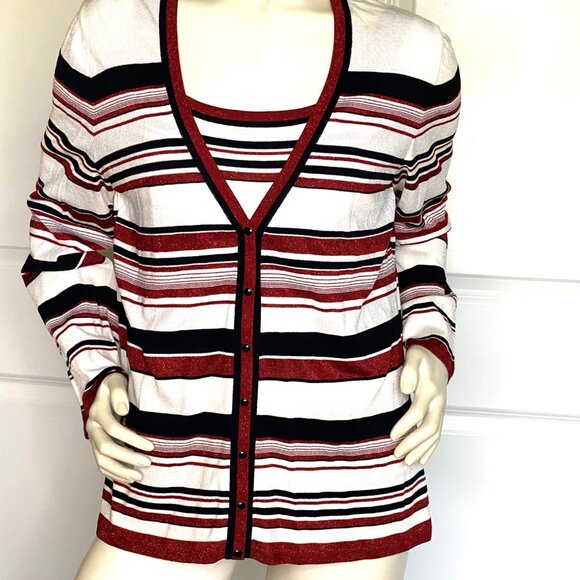 ESCADA MULTICOLOR STRIPE RAYON BLEND TOP AND SWEATER SET SIZE: 44 / L - Picture 1 of 9